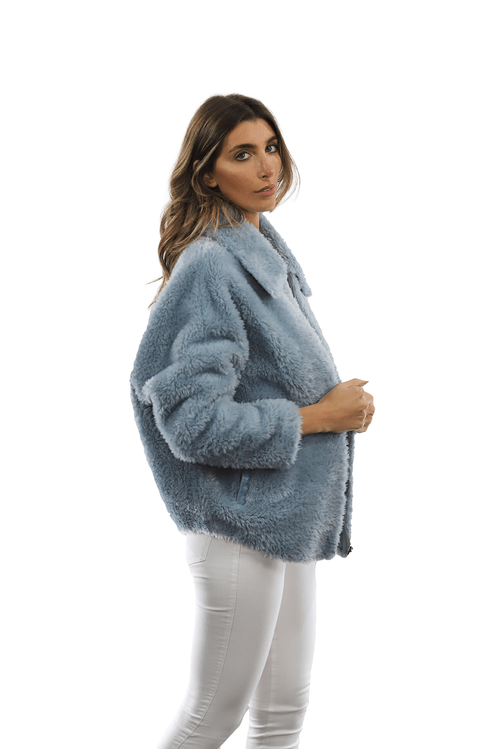Shaggy Faux Fur Jacket - Blue - Coat - La Fiorentina K9853_BLUE