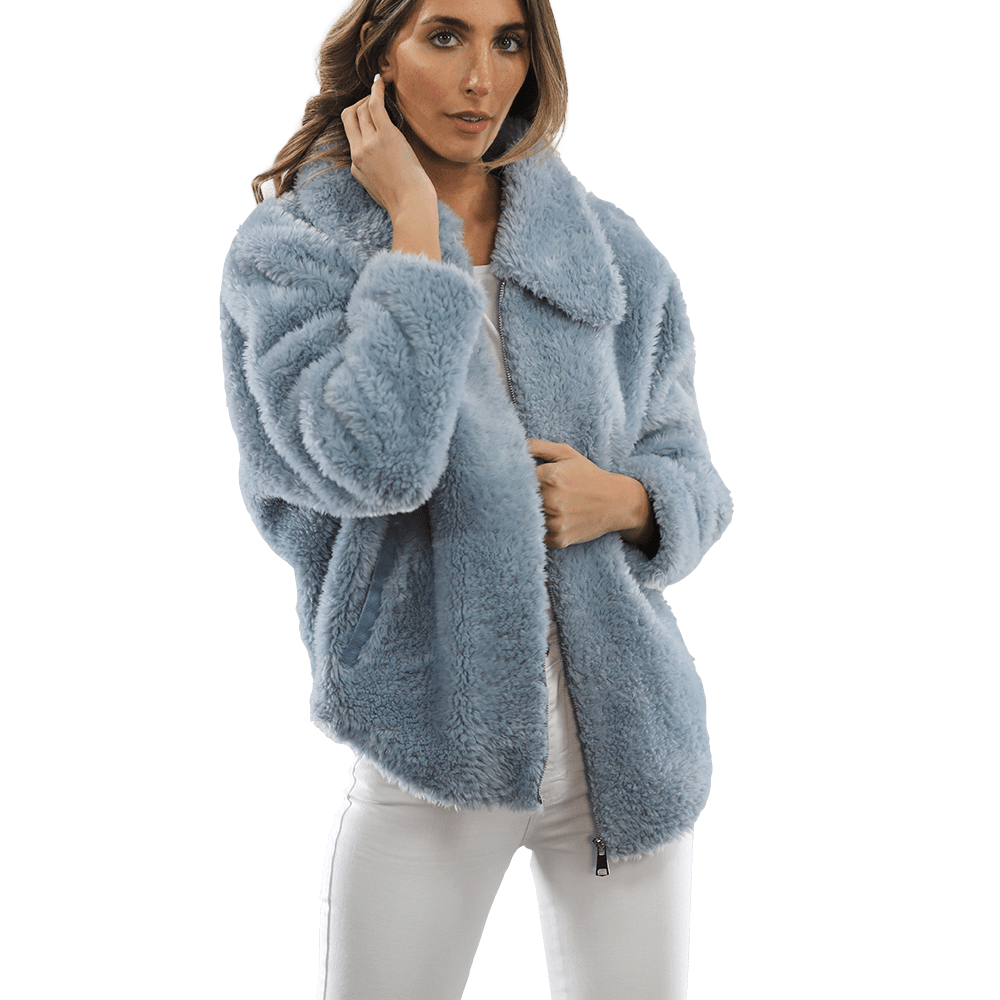 Shaggy Faux Fur Jacket - Blue - Coat - La Fiorentina K9853_BLUE