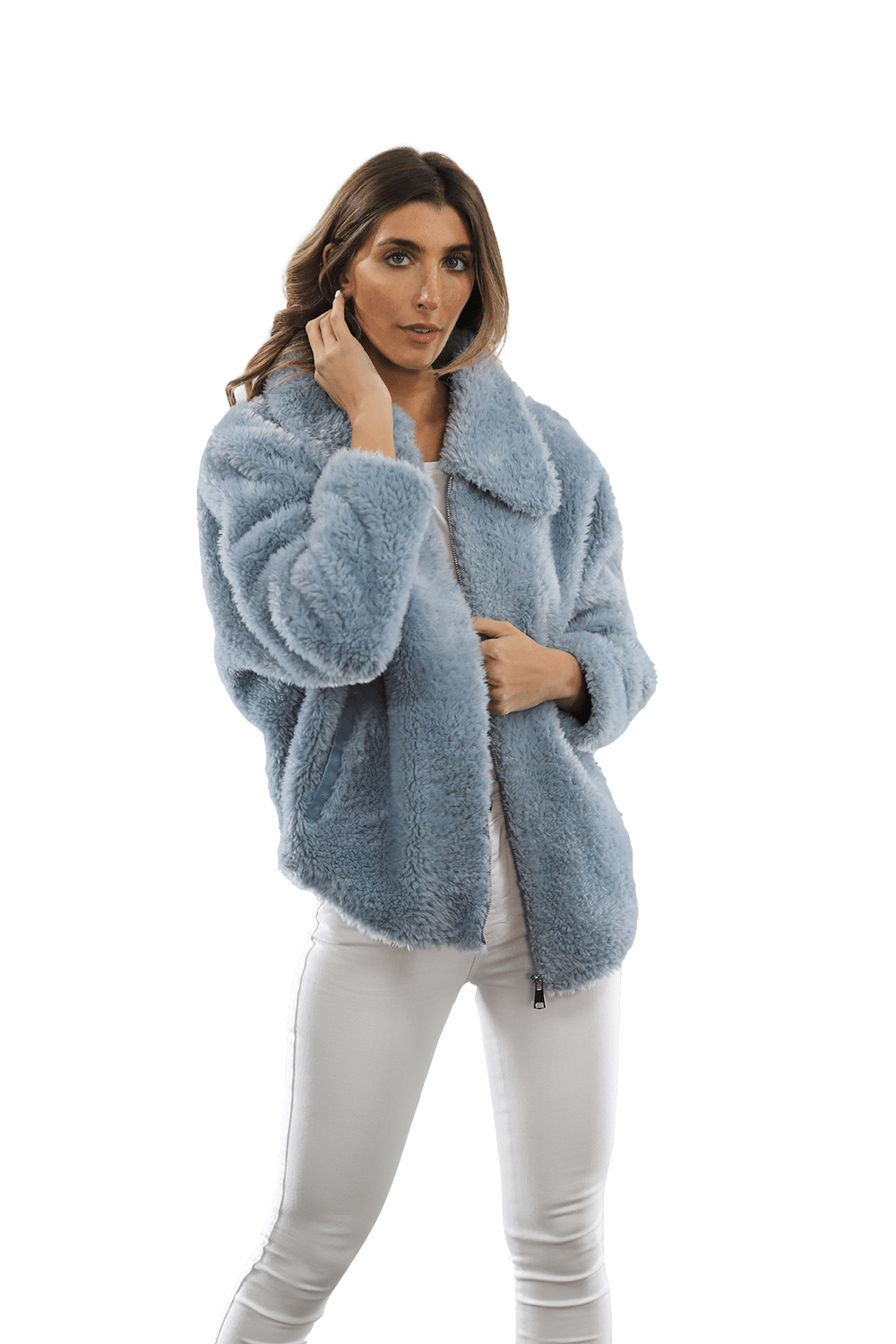 Shaggy Faux Fur Jacket - Blue - Coat - La Fiorentina K9853_BLUE