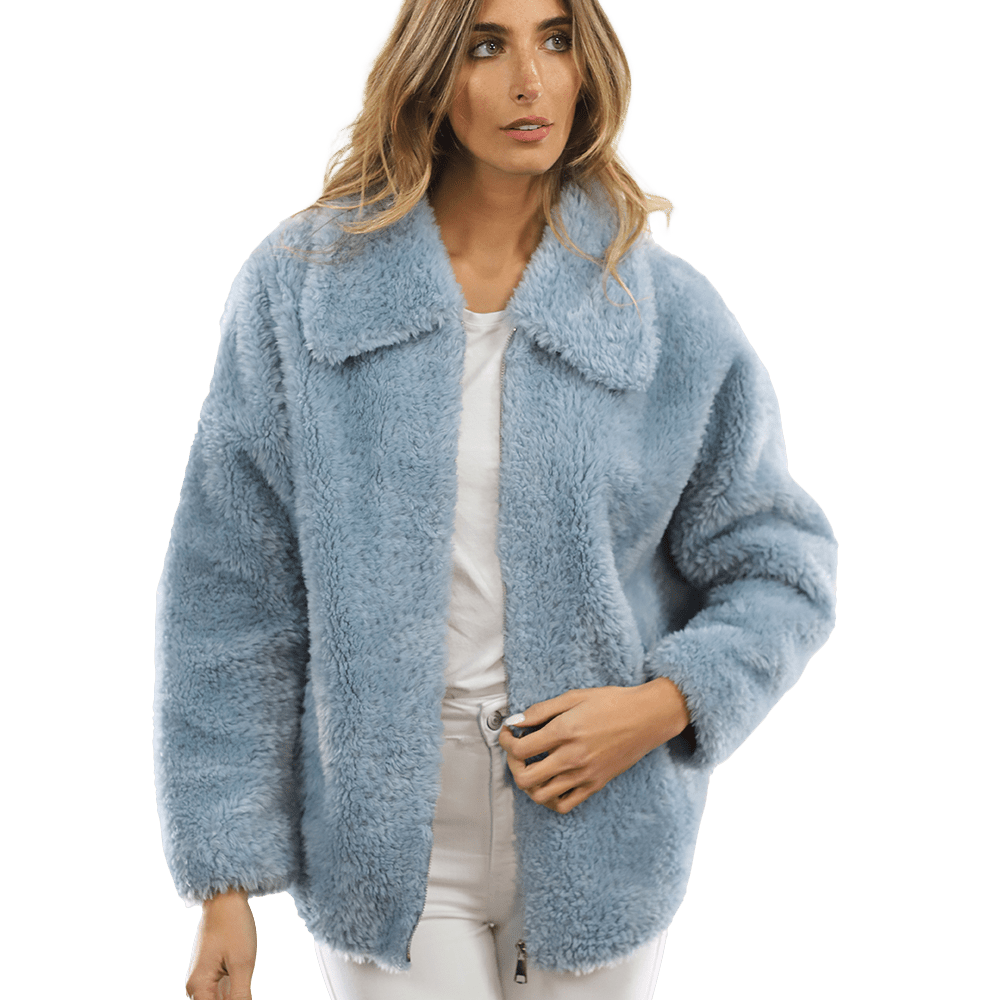 Shaggy Faux Fur Jacket - Blue - Coat - La Fiorentina K9853_BLUE