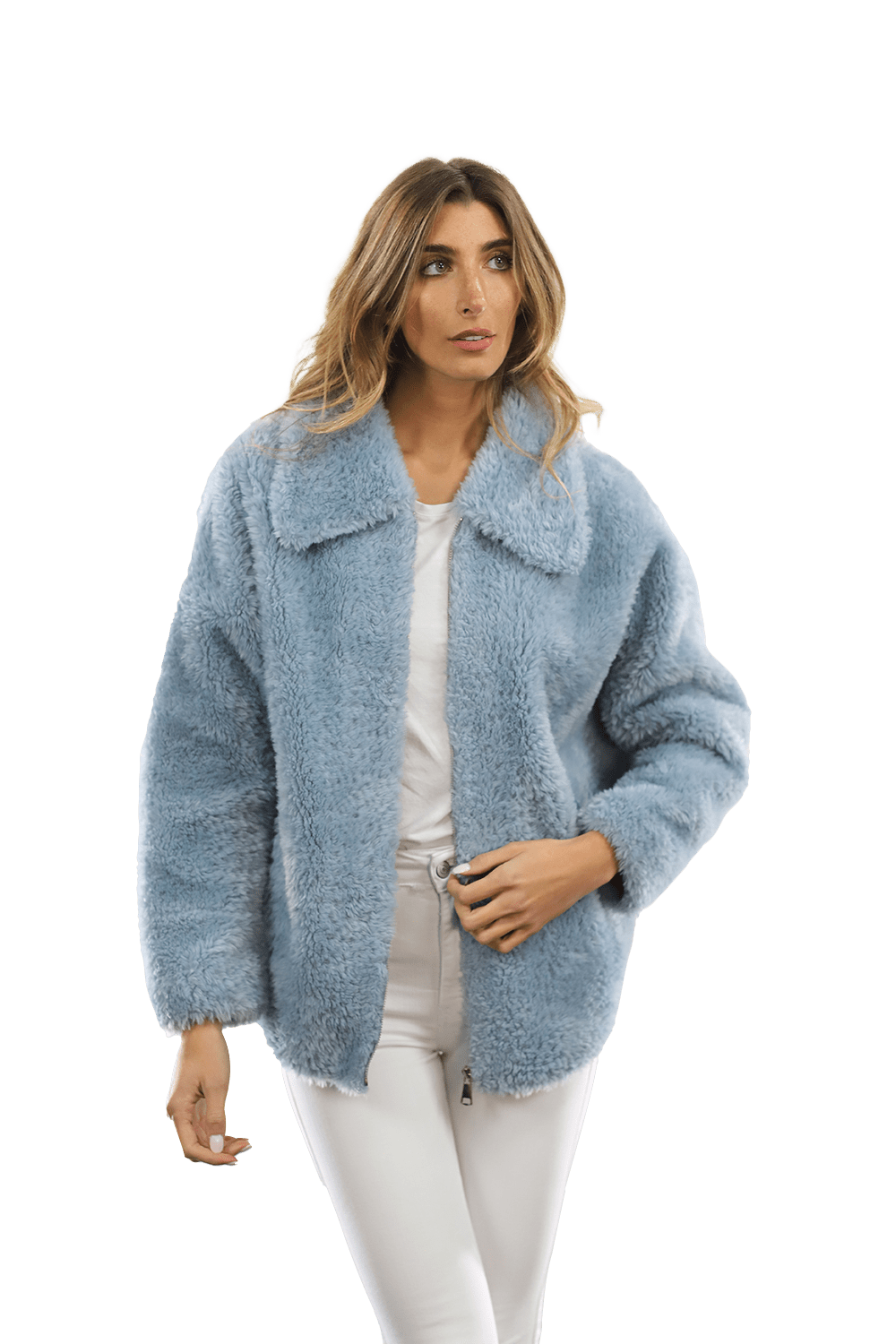 Shaggy Faux Fur Jacket - Blue - Coat - La Fiorentina K9853_BLUE