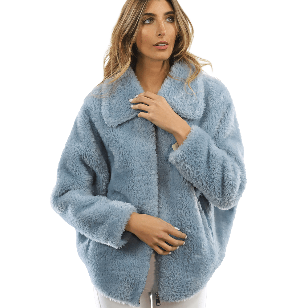 Shaggy Faux Fur Jacket - Blue - Coat - La Fiorentina K9853_BLUE