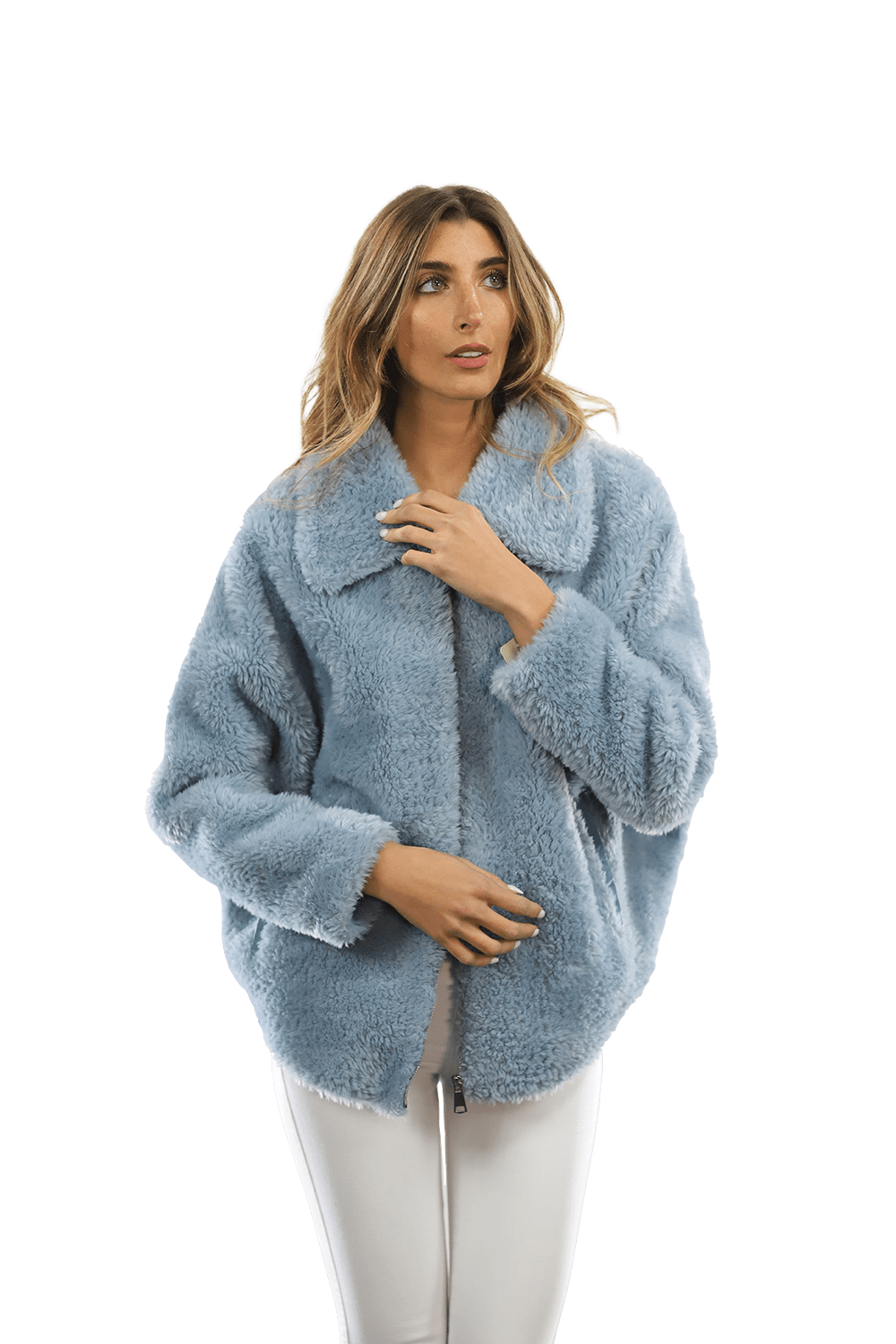Shaggy Faux Fur Jacket - Blue - Coat - La Fiorentina K9853_BLUE
