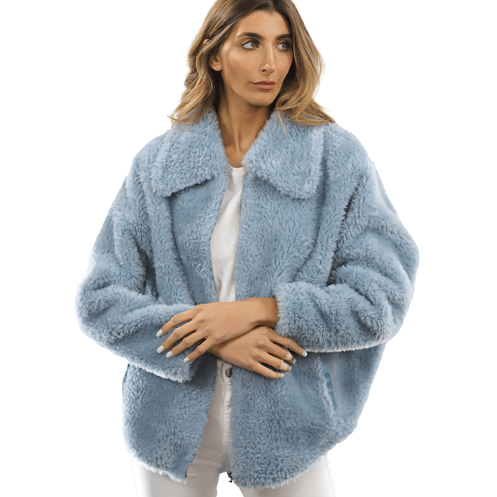 Shaggy Faux Fur Jacket - Blue - Coat - La Fiorentina K9853_BLUE