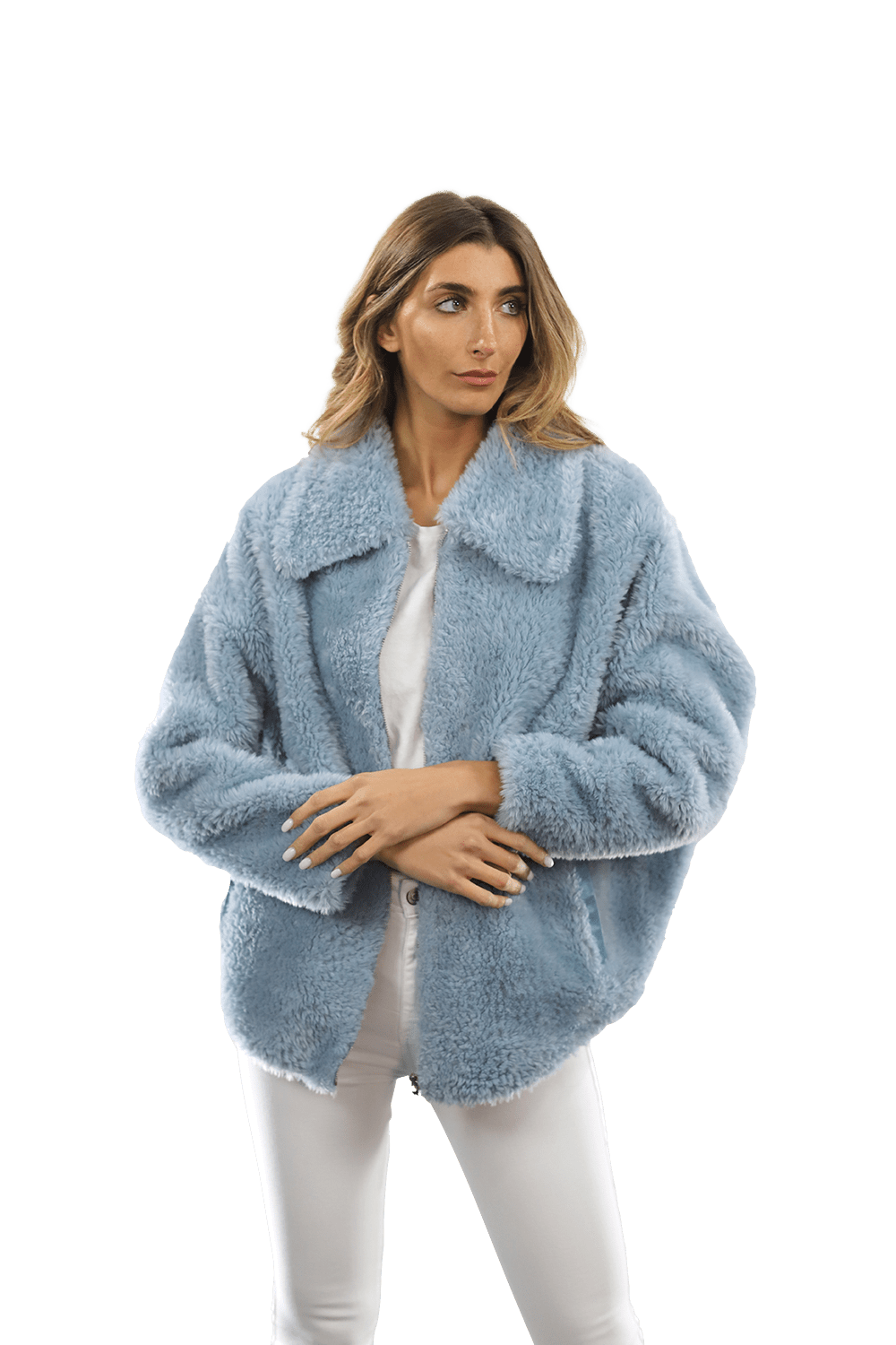Shaggy Faux Fur Jacket - Blue - Coat - La Fiorentina K9853_BLUE