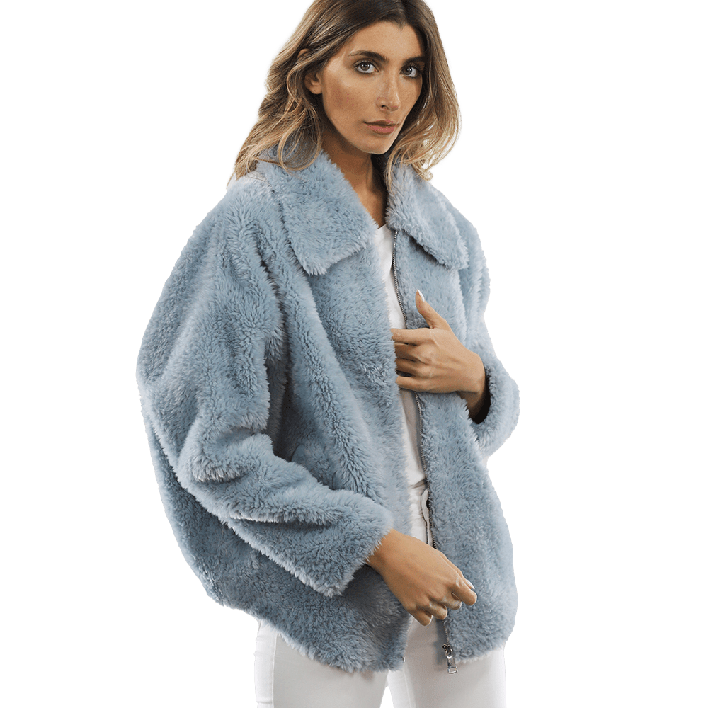 Shaggy Faux Fur Jacket - Blue - Coat - La Fiorentina K9853_BLUE