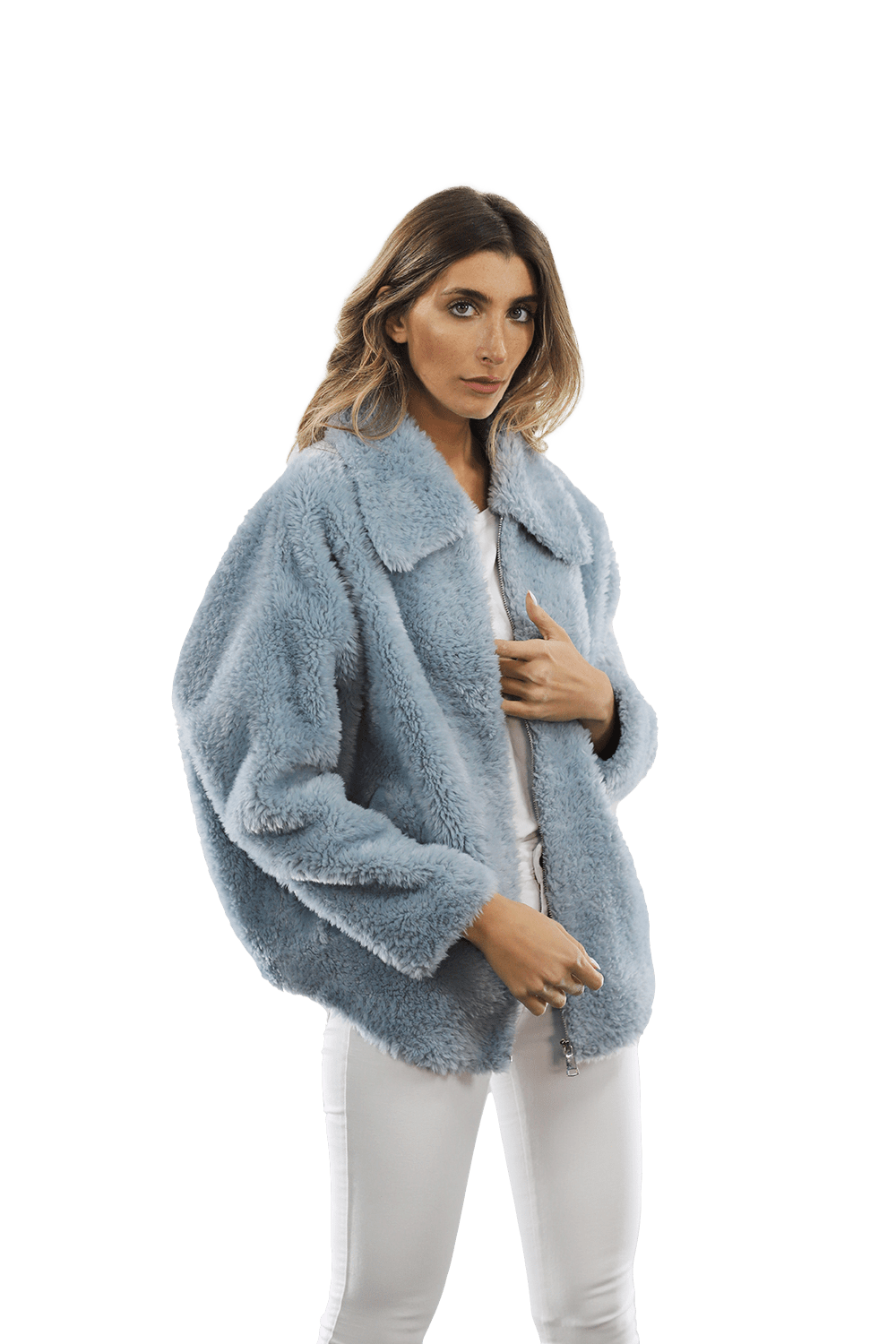 Shaggy Faux Fur Jacket - Blue - Coat - La Fiorentina K9853_BLUE