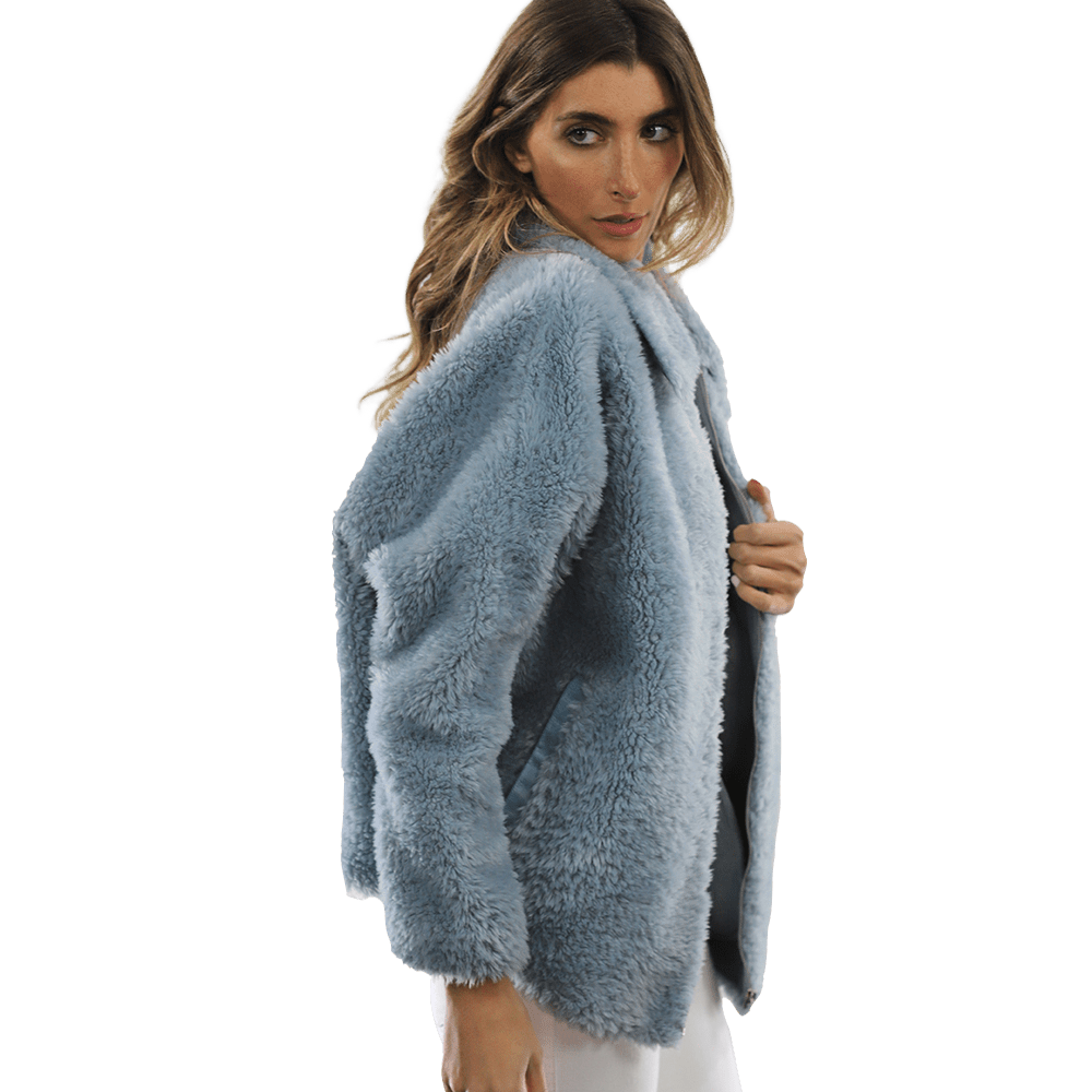 Shaggy Faux Fur Jacket - Blue - Coat - La Fiorentina K9853_BLUE