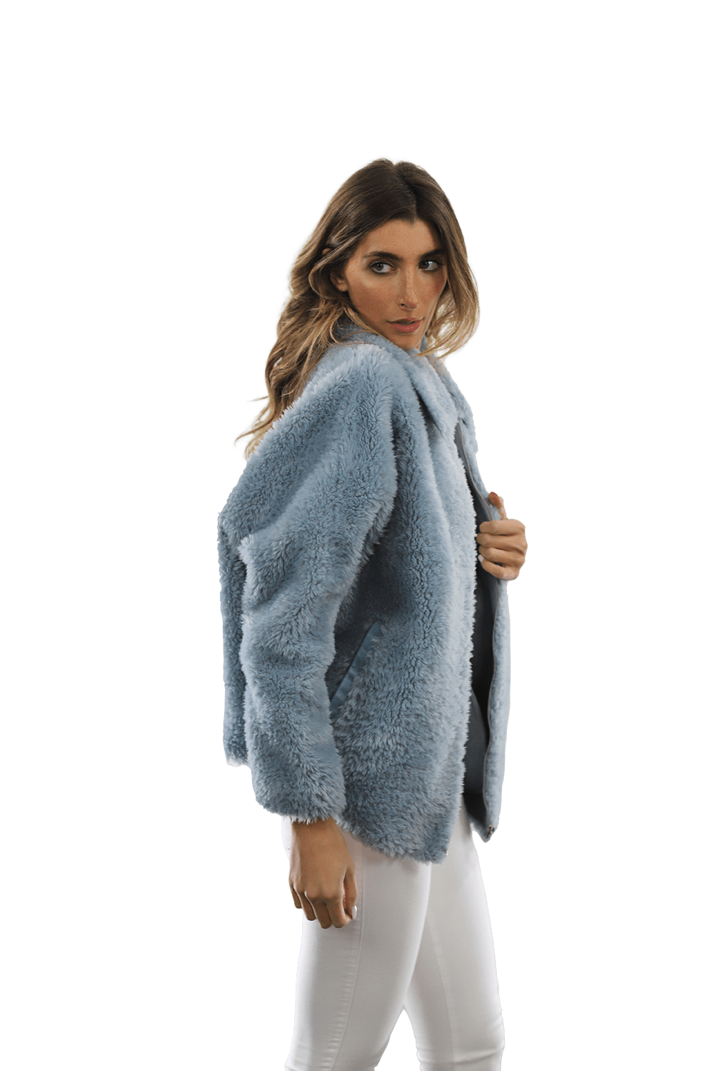 Shaggy Faux Fur Jacket - Blue - Coat - La Fiorentina K9853_BLUE