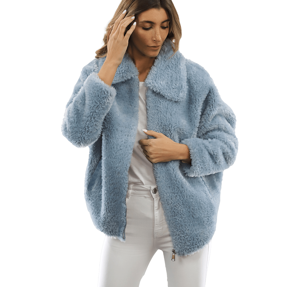 Shaggy Faux Fur Jacket - Blue - Coat - La Fiorentina K9853_BLUE