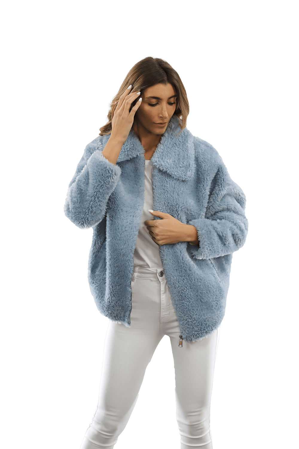 Shaggy Faux Fur Jacket - Blue - Coat - La Fiorentina K9853_BLUE