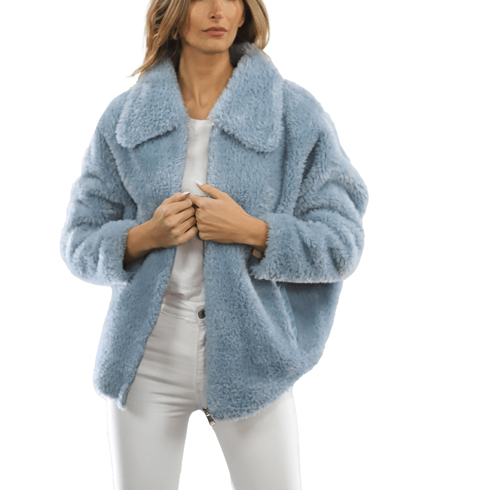 Shaggy Faux Fur Jacket - Blue - Coat - La Fiorentina K9853_BLUE