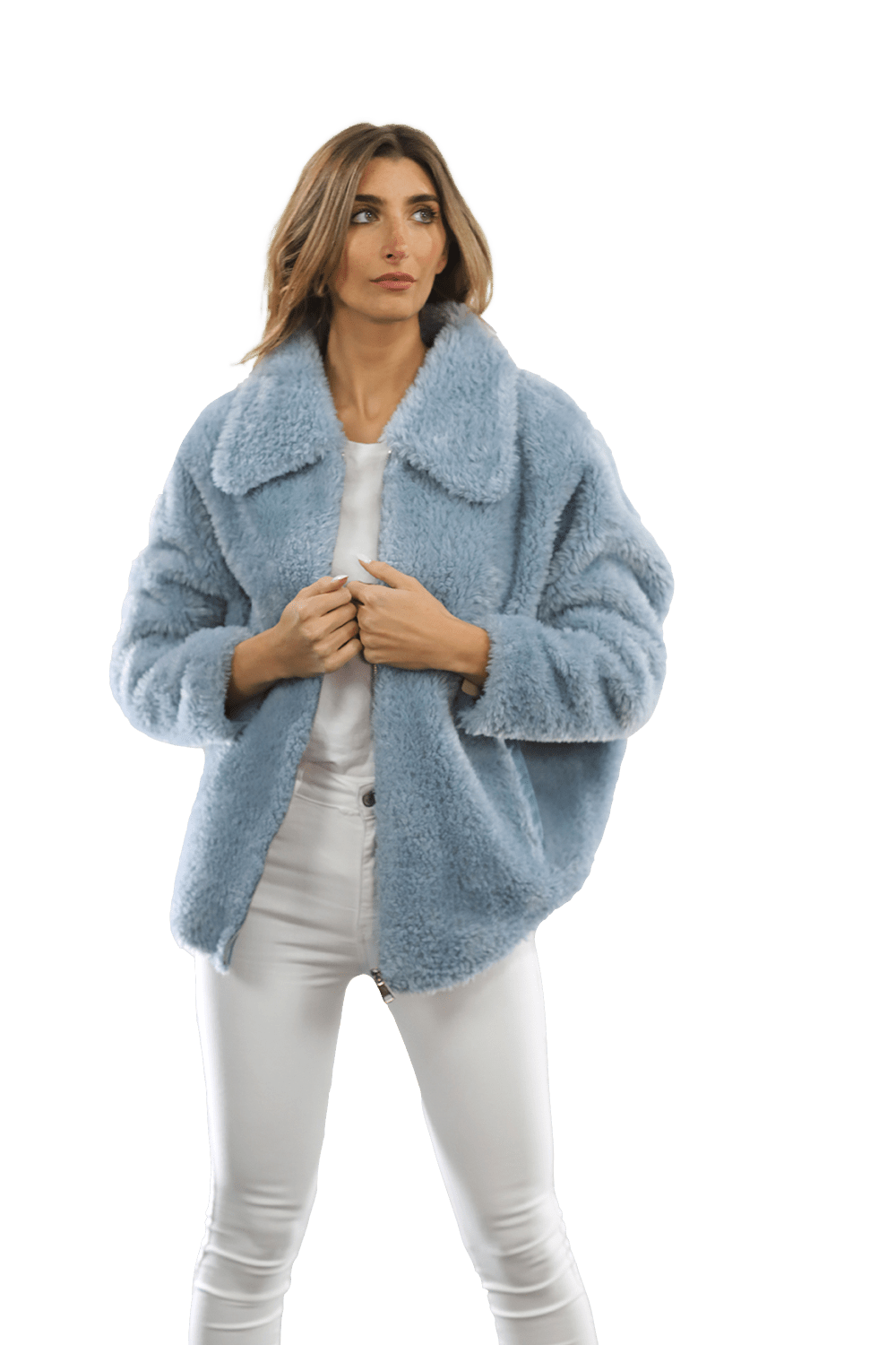 Shaggy Faux Fur Jacket - Blue - Coat - La Fiorentina K9853_BLUE