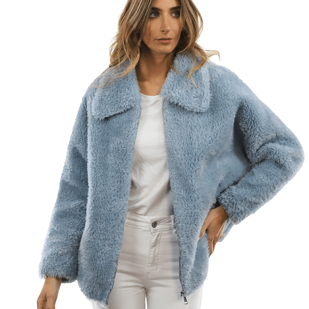 Shaggy Faux Fur Jacket - Blue - Coat - La Fiorentina K9853_BLUE