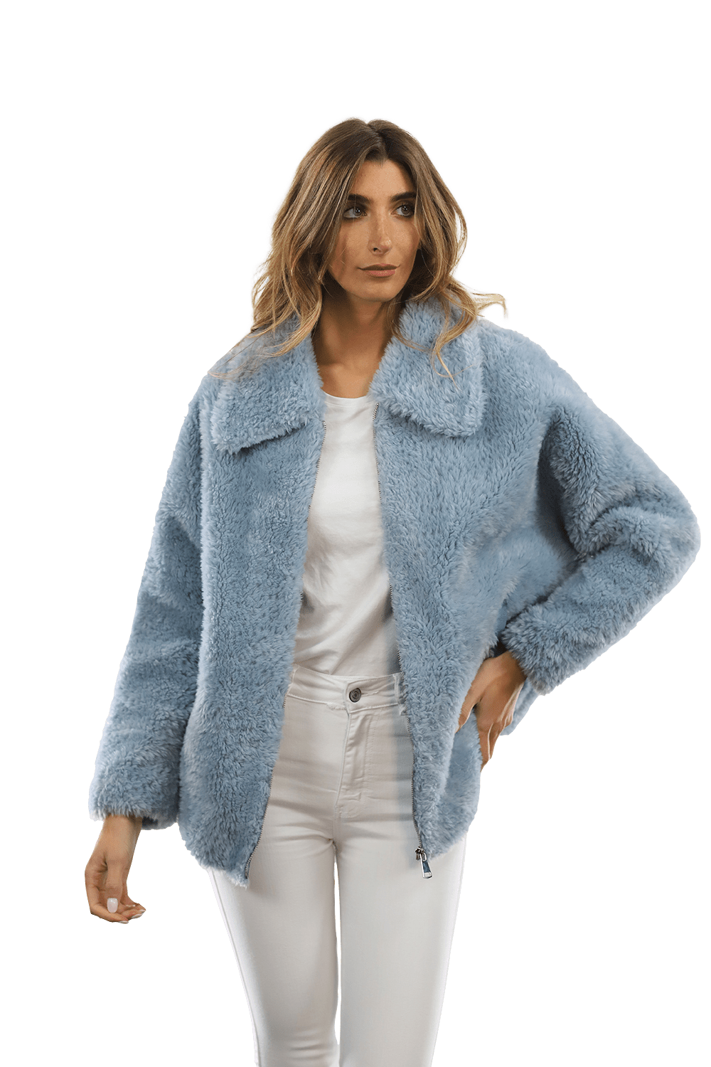Shaggy Faux Fur Jacket - Blue - Coat - La Fiorentina K9853_BLUE