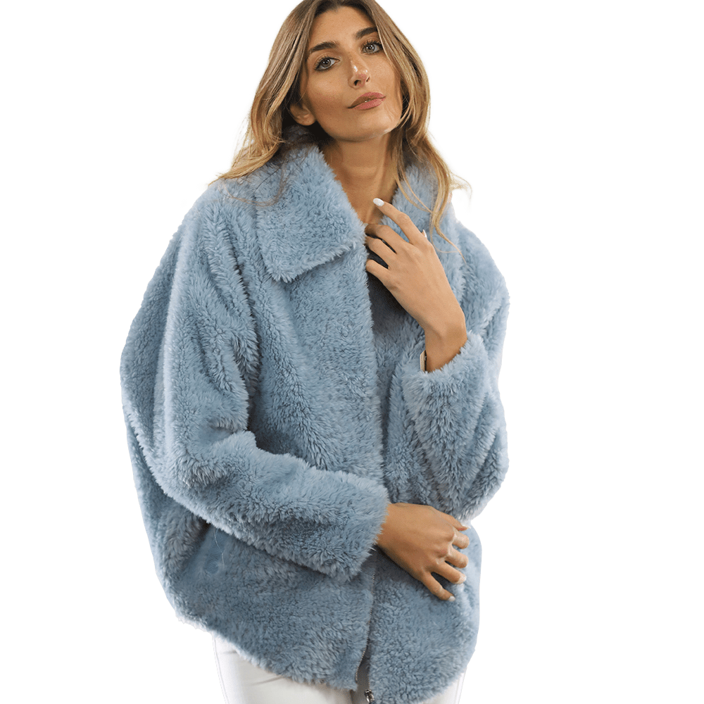 Shaggy Faux Fur Jacket - Blue - Coat - La Fiorentina K9853_BLUE