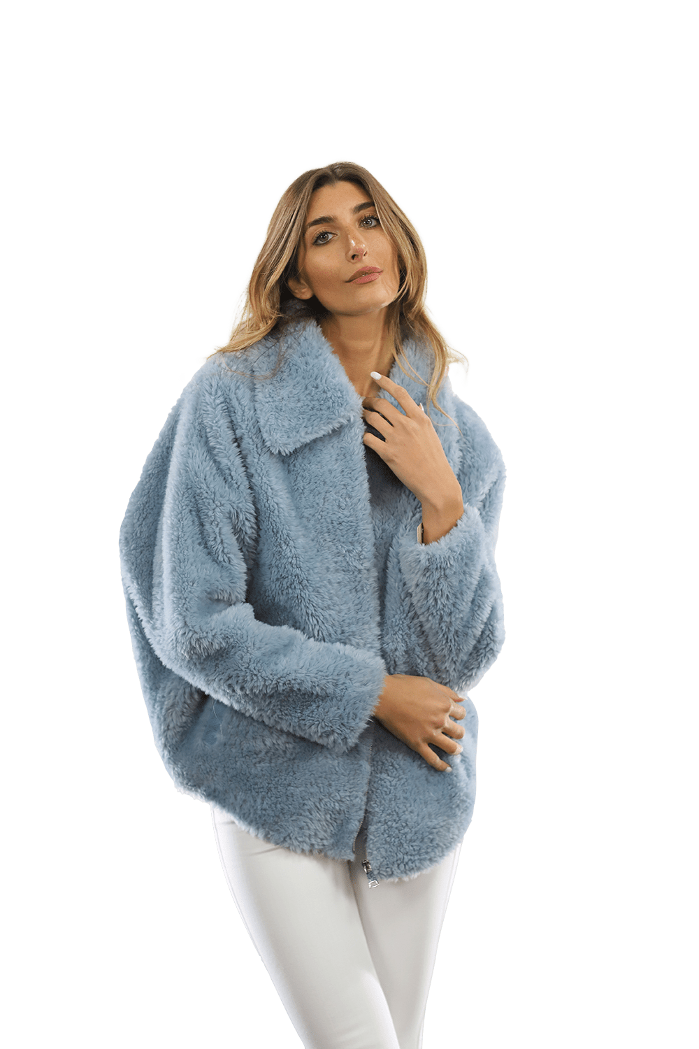 Shaggy Faux Fur Jacket - Blue - Coat - La Fiorentina K9853_BLUE
