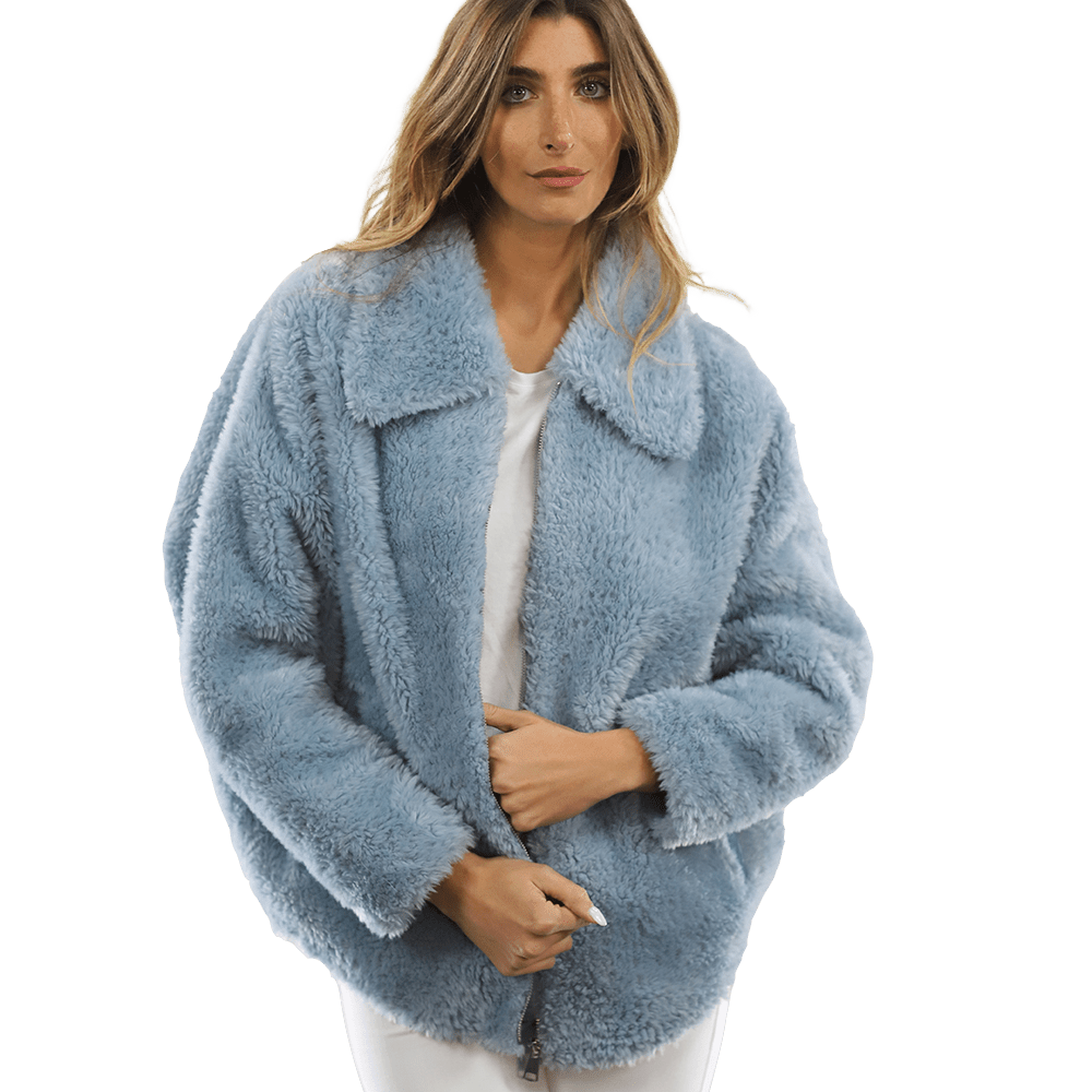 Shaggy Faux Fur Jacket - Blue - Coat - La Fiorentina K9853_BLUE