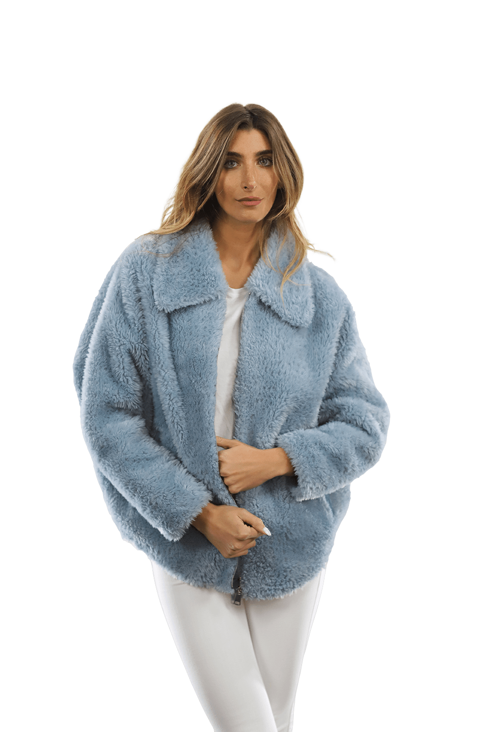 Shaggy Faux Fur Jacket - Blue - Coat - La Fiorentina K9853_BLUE
