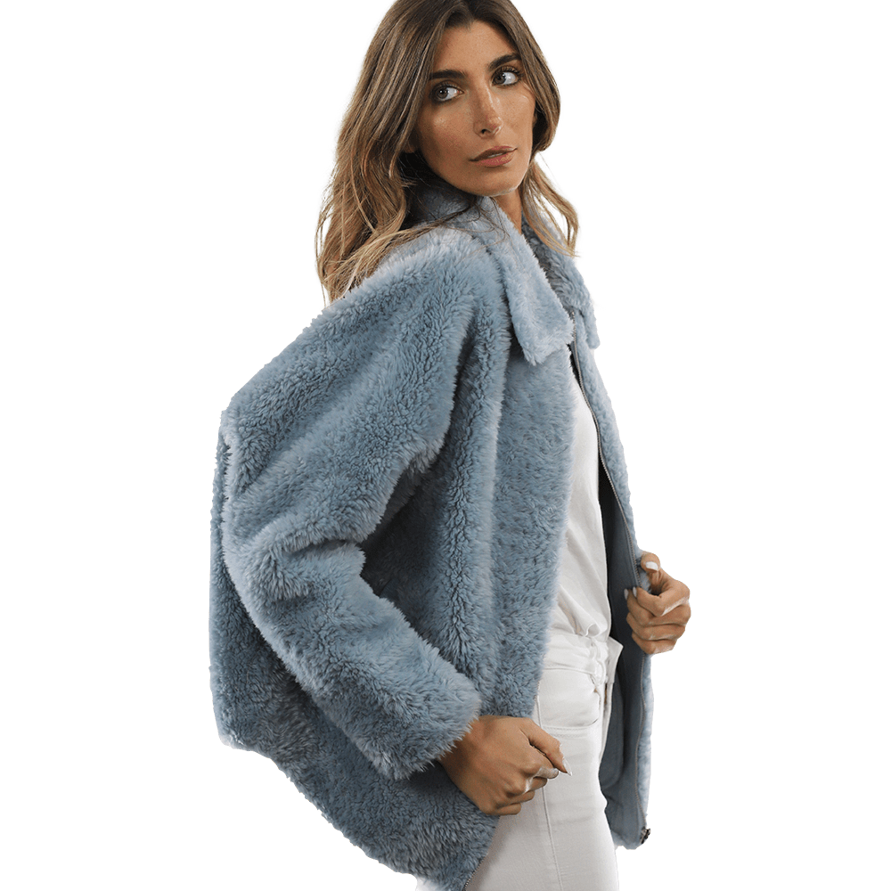 Shaggy Faux Fur Jacket - Blue - Coat - La Fiorentina K9853_BLUE