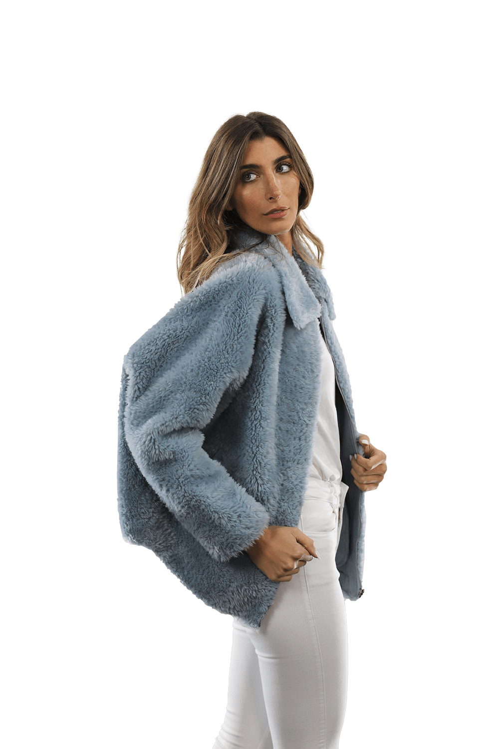 Shaggy Faux Fur Jacket - Blue - Coat - La Fiorentina K9853_BLUE