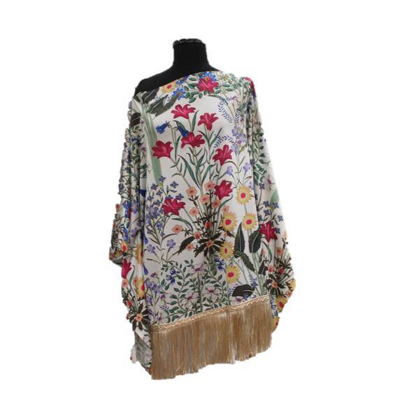 Silk Like Floral Fringe Poncho - Poncho - La Fiorentina TN1735-A -1