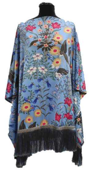 Silk Like Floral Fringe Poncho - Poncho - La Fiorentina TN1735-A -2