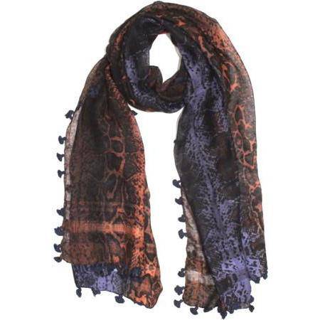 Snake Print Pom Pom Fringe Scarf - Scarf - La Fiorentina EF-2597-1