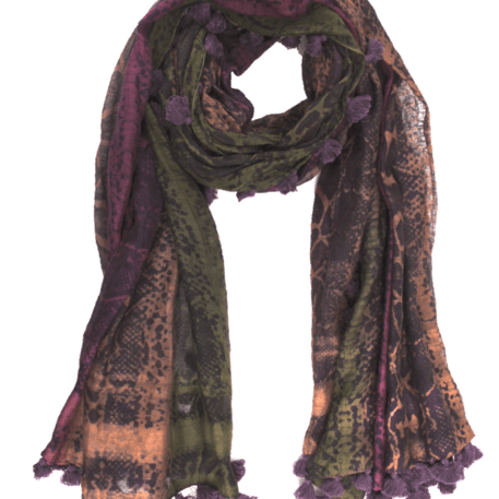 Snake Print Pom Pom Fringe Scarf - Scarf - La Fiorentina EF-2597-2