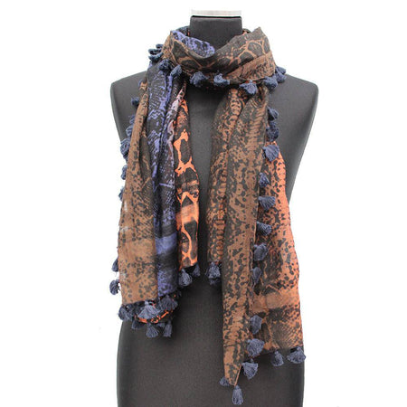 Snake Print Pom Pom Fringe Scarf - Scarf - La Fiorentina EF-2597-2
