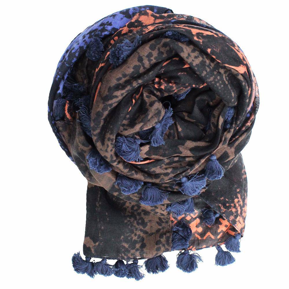 Snake Print Pom Pom Fringe Scarf - Scarf - La Fiorentina EF-2597-2