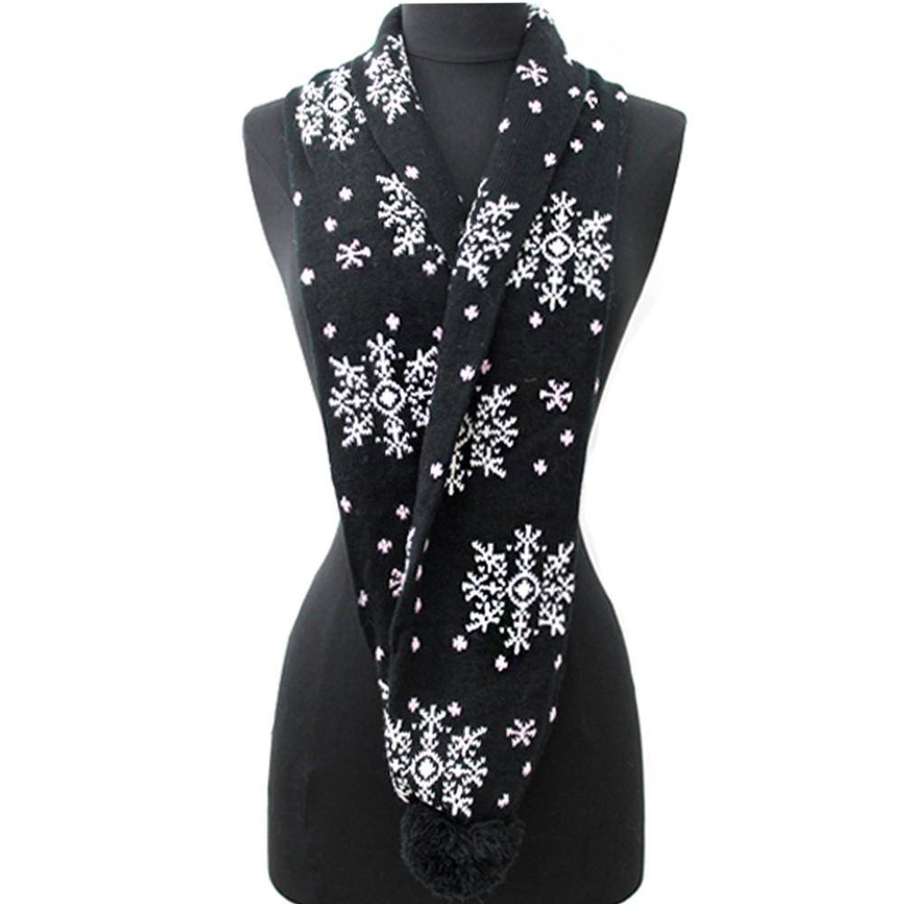 Snowflake Print Scarf - Black - Muffler - La Fiorentina AHW-1122