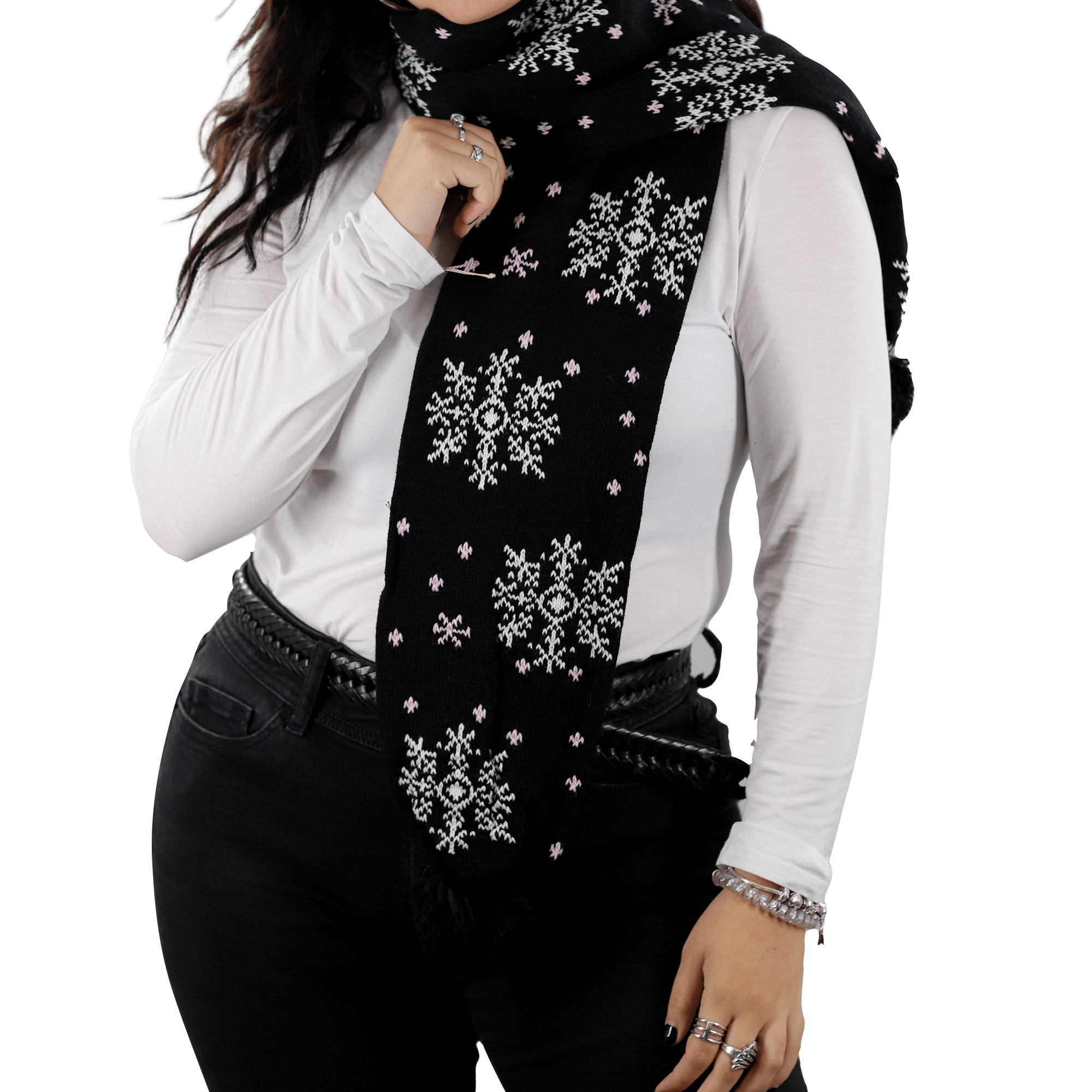 Snowflake Print Scarf - Black - Muffler - La Fiorentina AHW-1122