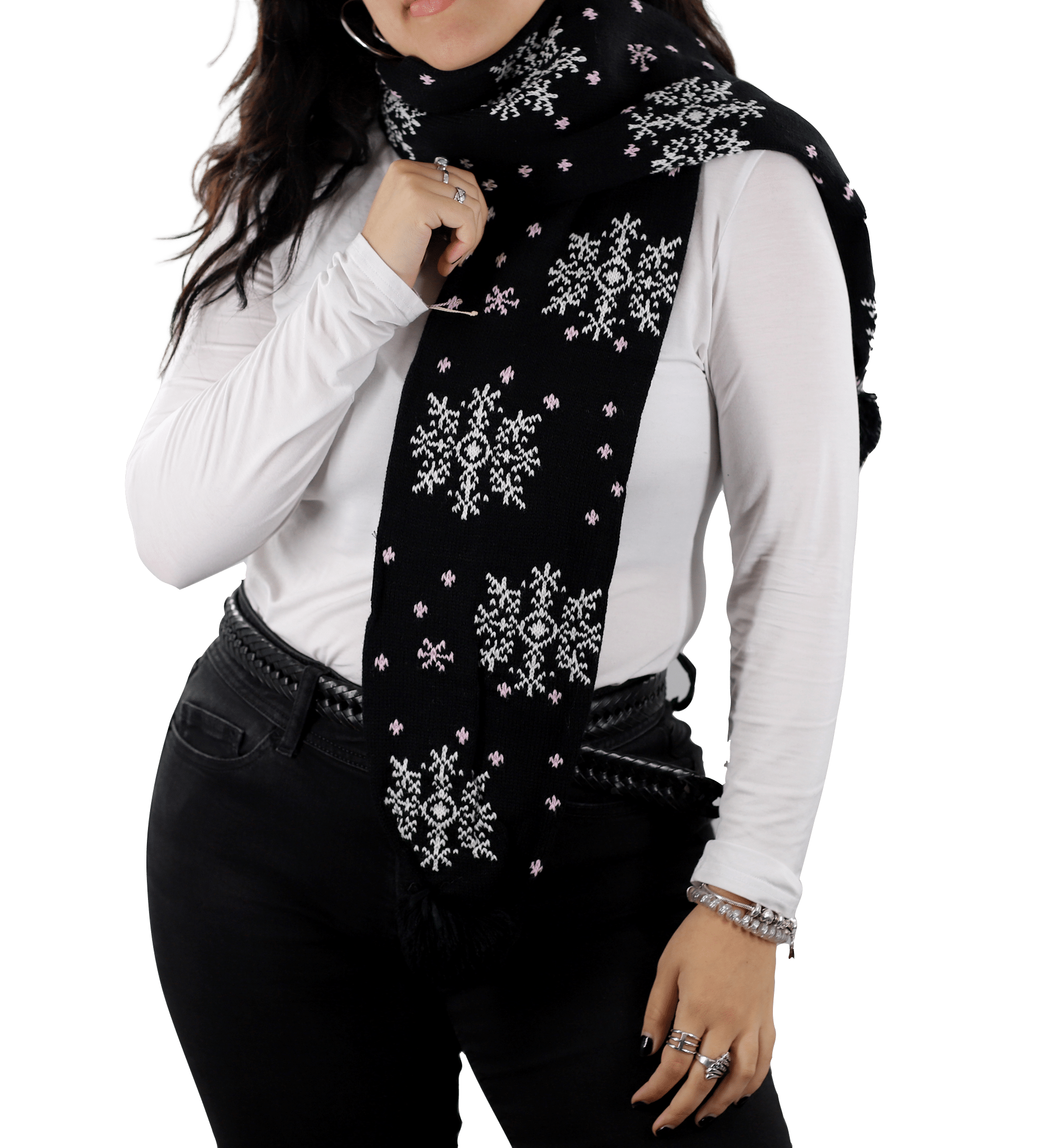 Snowflake Print Scarf - Black - Muffler - La Fiorentina AHW-1122