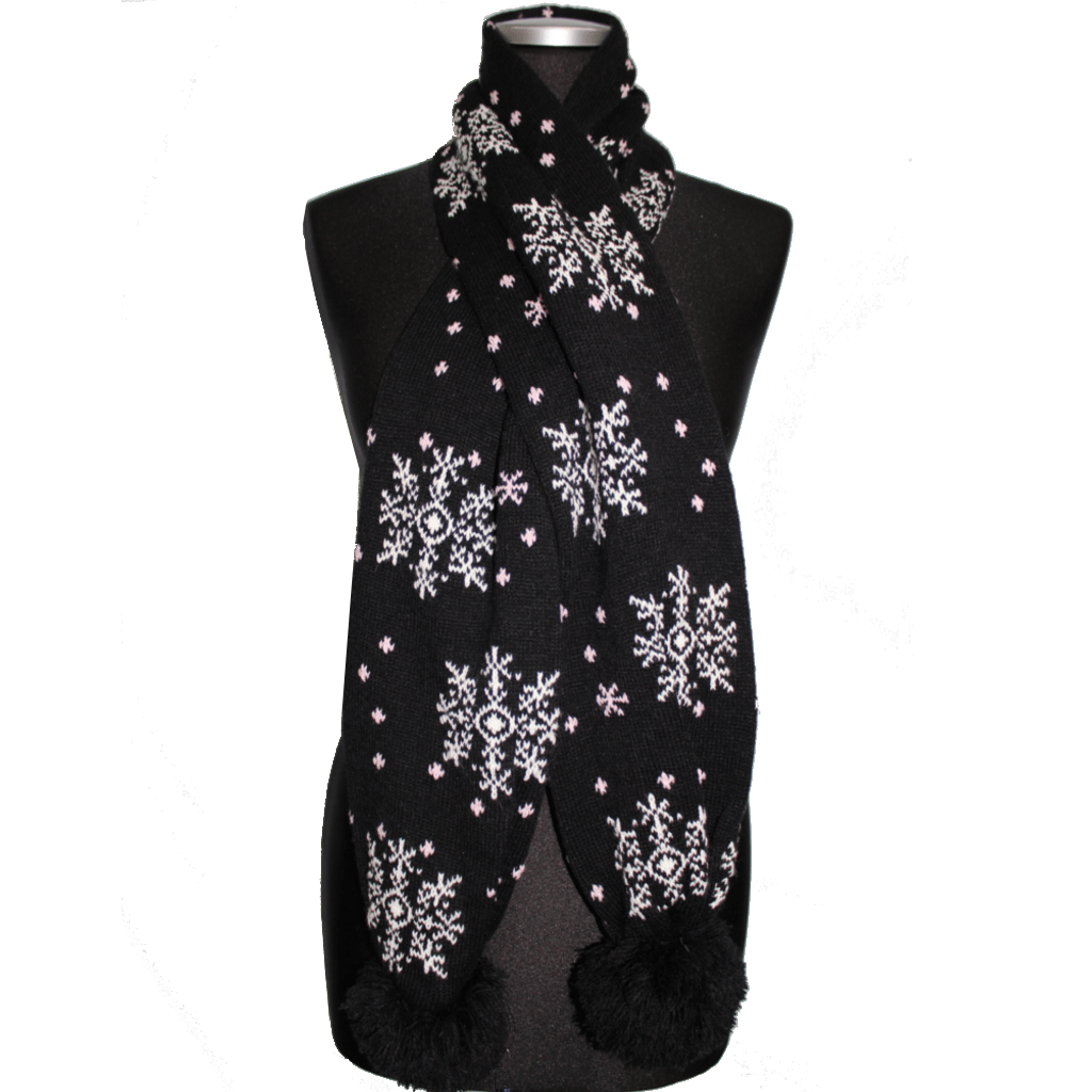 Snowflake Print Scarf - Black - Muffler - La Fiorentina AHW-1122