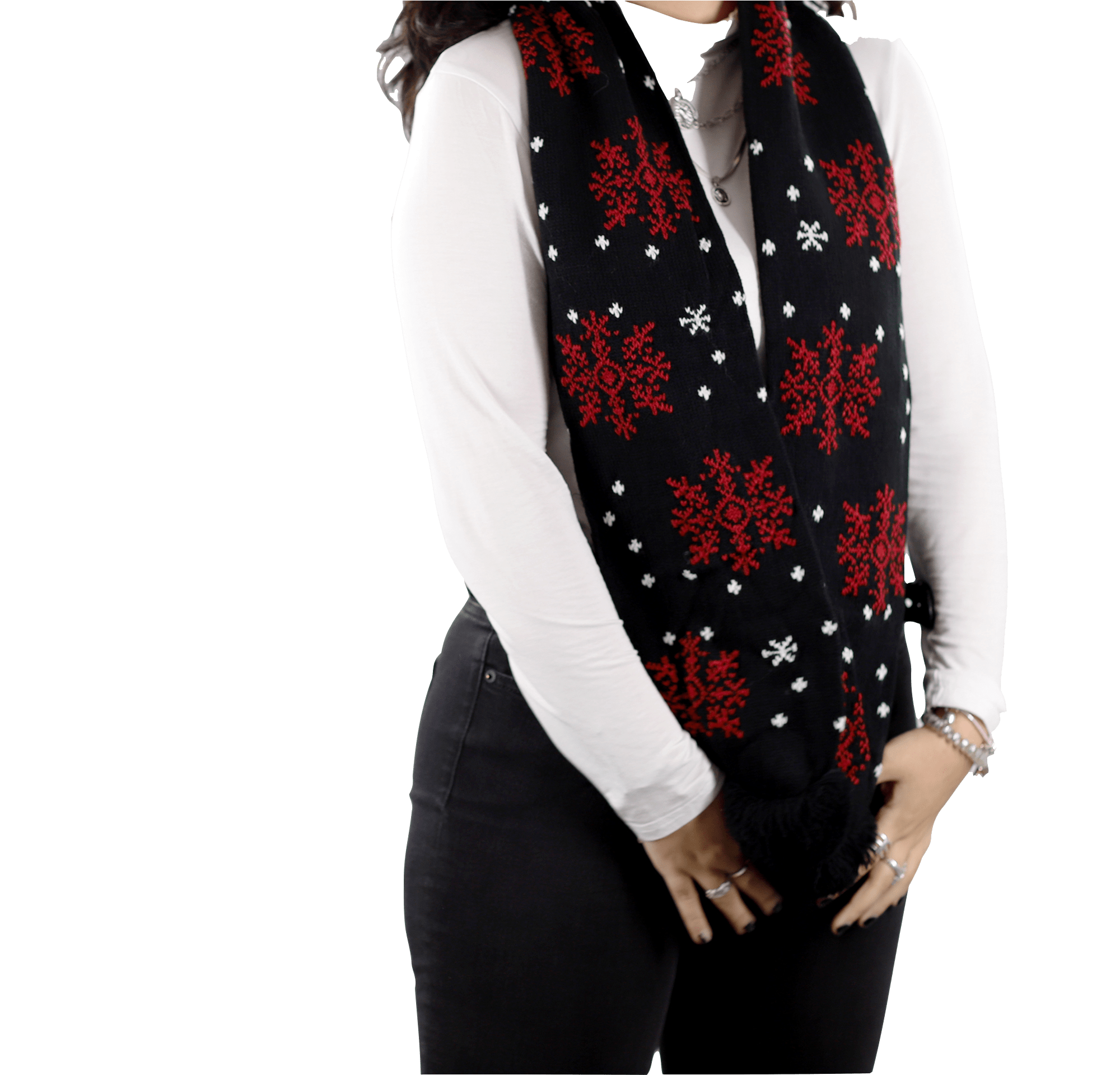 Snowflake Print Scarf - Red - Muffler - La Fiorentina AHW-1122