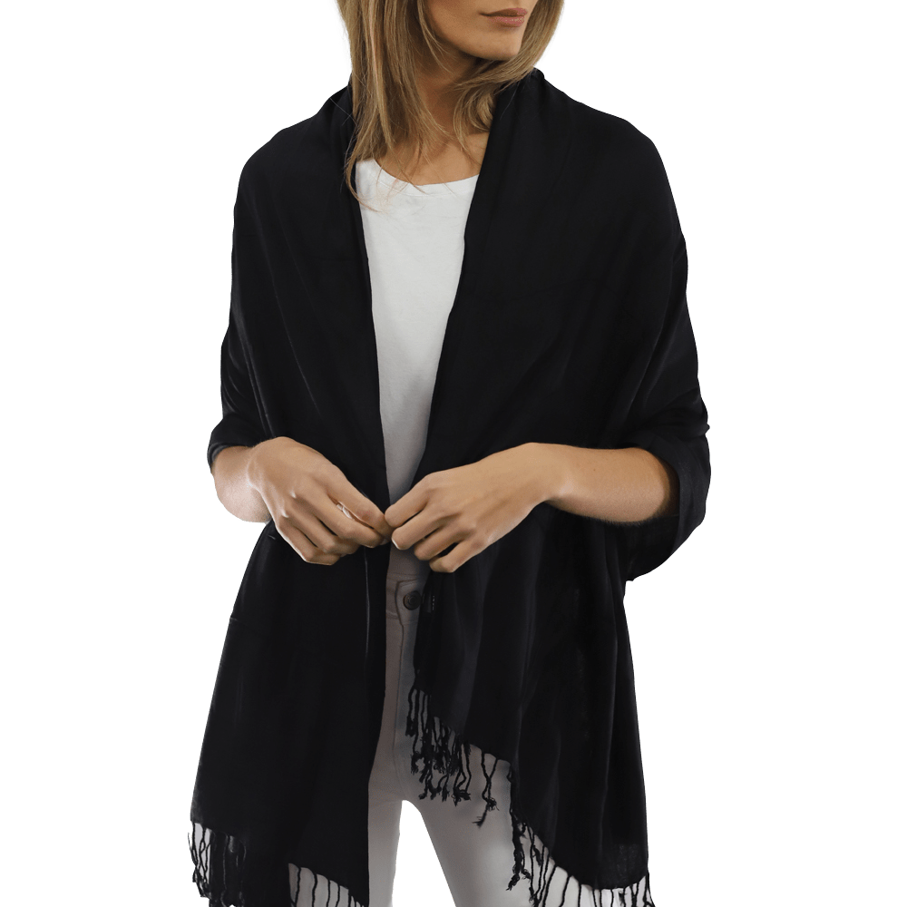 Solid Fringe Pashmina-Black - Pashmina - La Fiorentina G2479/MA