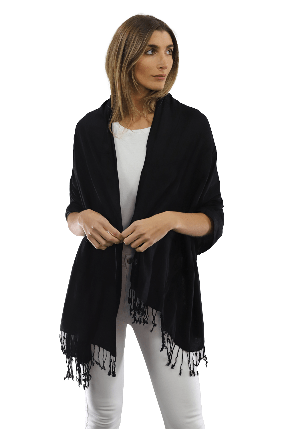 Solid Fringe Pashmina-Black - Pashmina - La Fiorentina G2479/MA