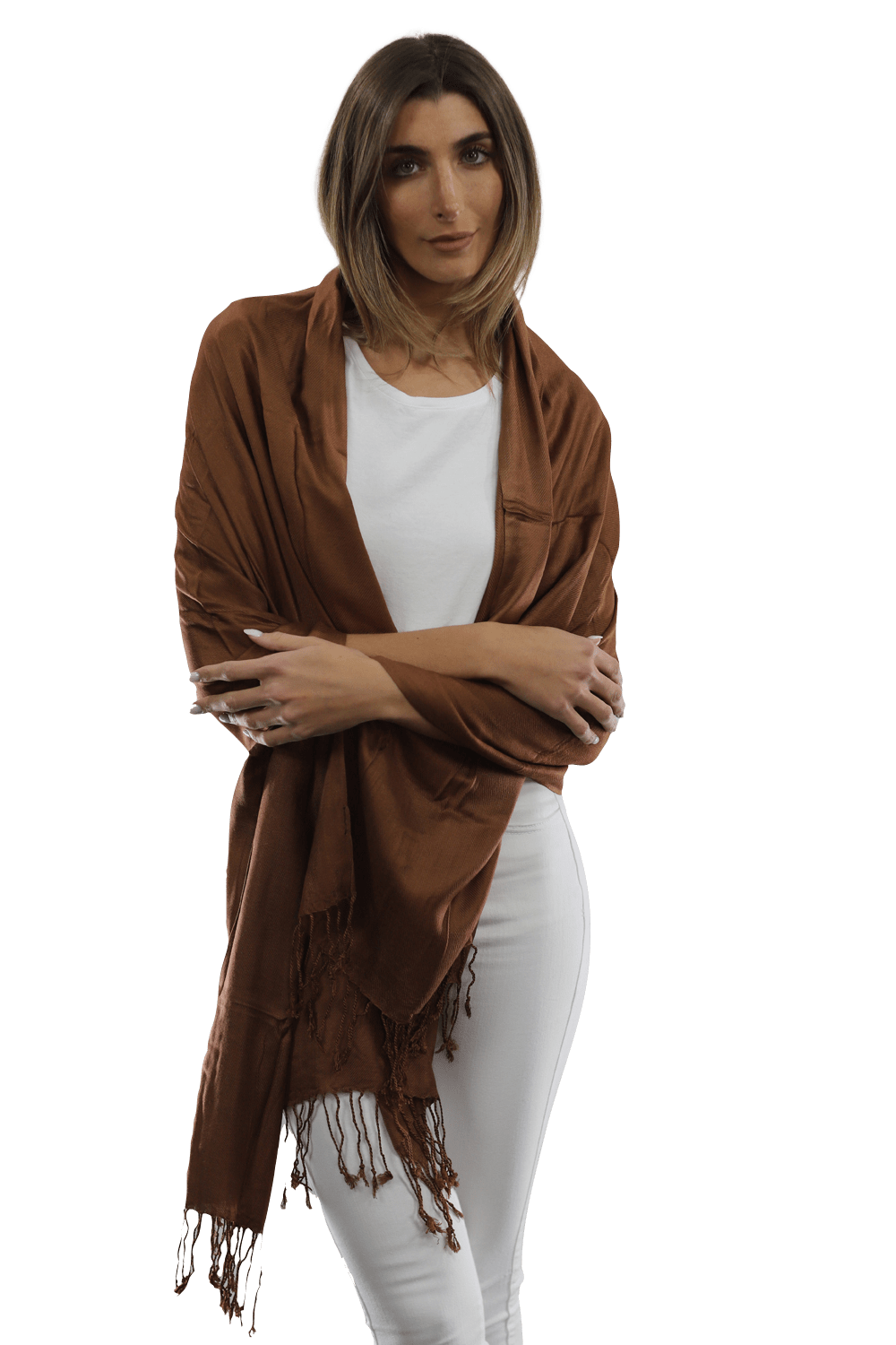 Solid Fringe Pashmina- Chocolate - Pashmina - La Fiorentina G2479/MA