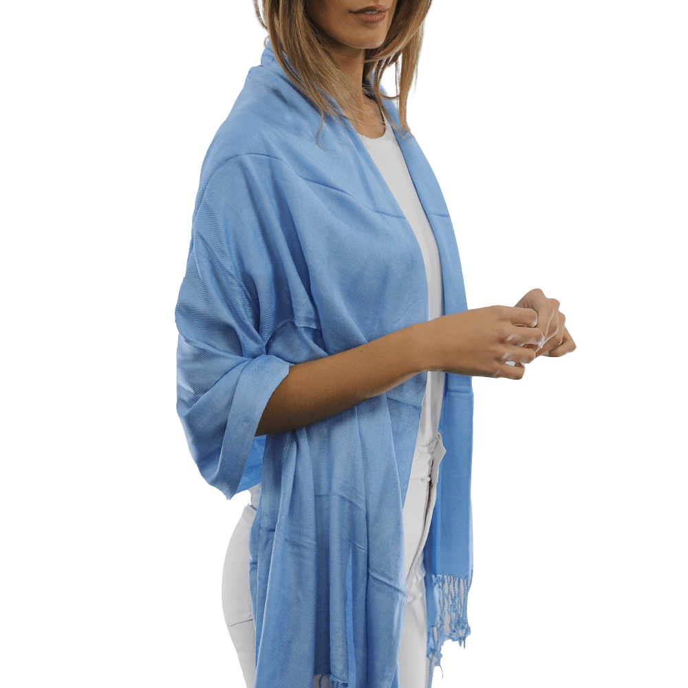 Solid Fringe Pashmina-Light Blue - Scarf - La Fiorentina G2479/MA