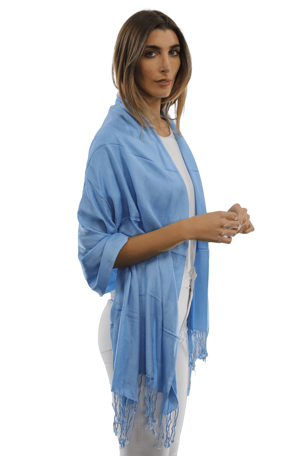 Solid Fringe Pashmina-Light Blue - Scarf - La Fiorentina G2479/MA