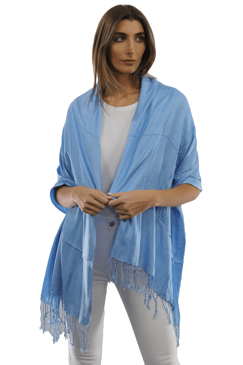 Solid Fringe Pashmina-Light Blue - Scarf - La Fiorentina G2479/MA