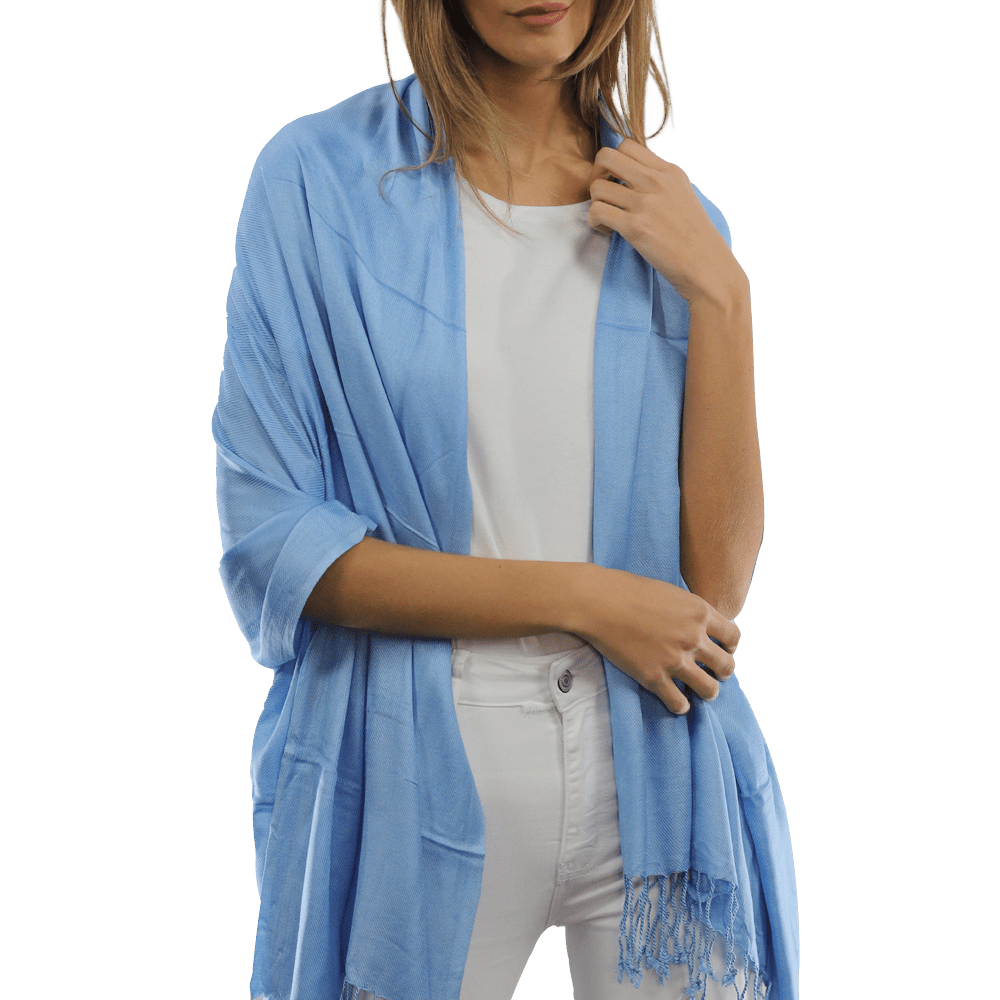 Solid Fringe Pashmina-Light Blue - Scarf - La Fiorentina G2479/MA