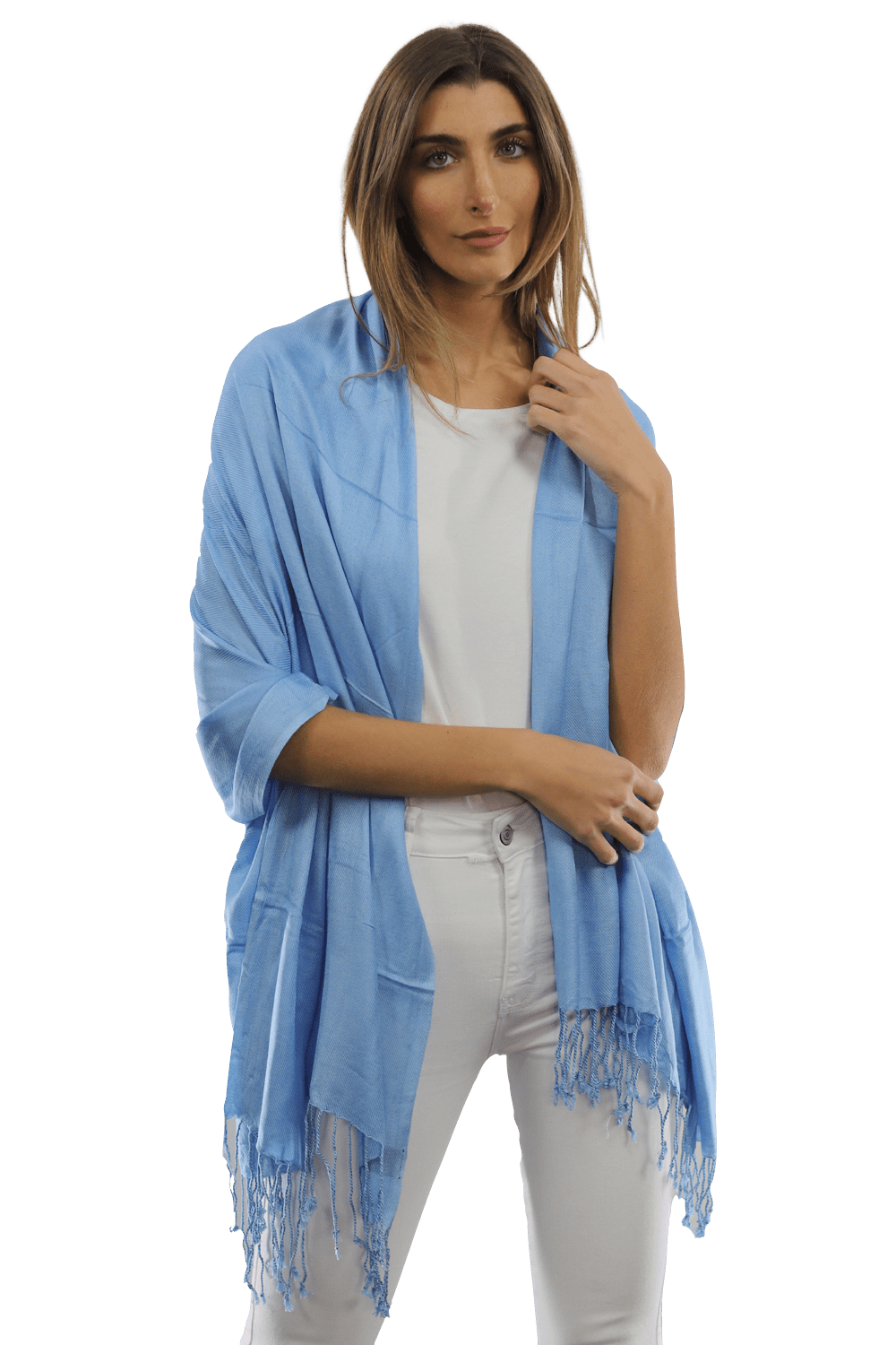 Solid Fringe Pashmina-Light Blue - Scarf - La Fiorentina G2479/MA