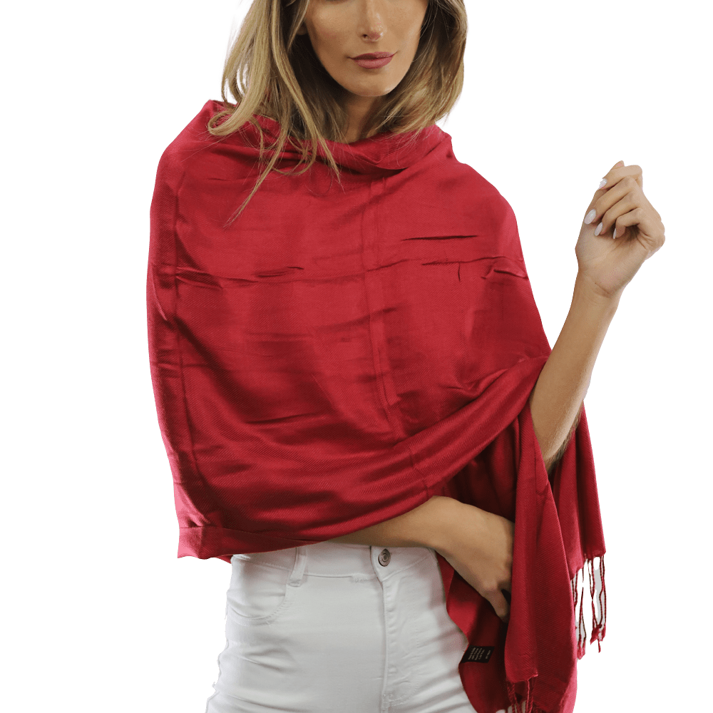 Solid Fringe Pashmina-Red - Scarf - La Fiorentina G2479/MA