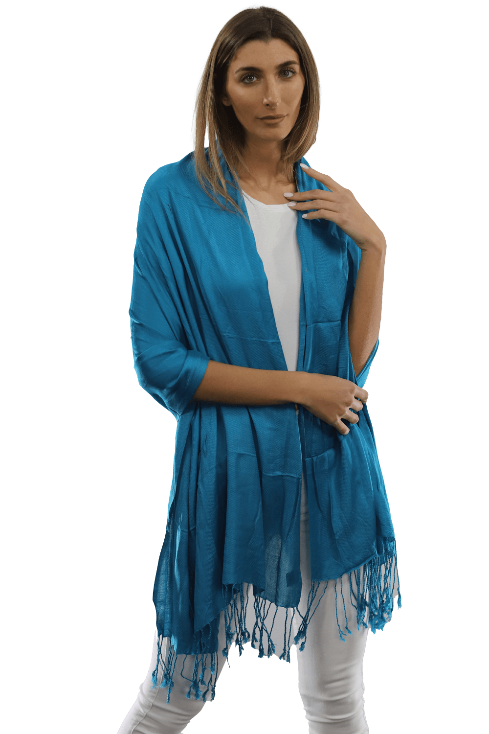 Solid Fringe Pashmina-Teal - Scarf - La Fiorentina G2479/MA
