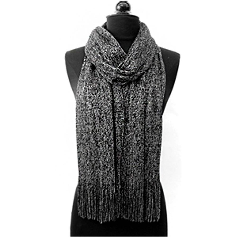 Solid Lurex Knit Scarf With Fringe-Black - Scarf - La Fiorentina NF120813