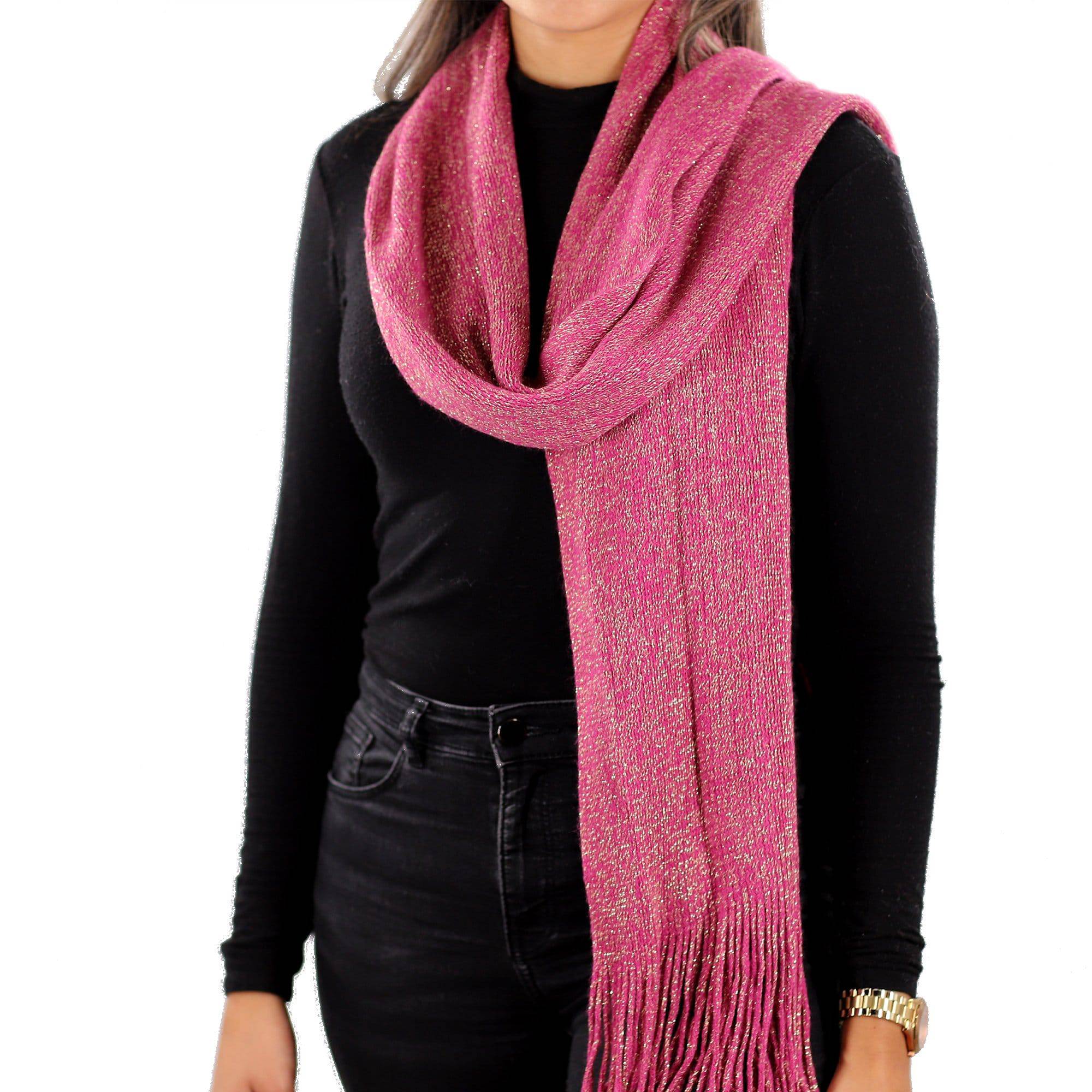 Solid Lurex Knit Scarf With Fringe-Pink - Scarf - La Fiorentina NF120813