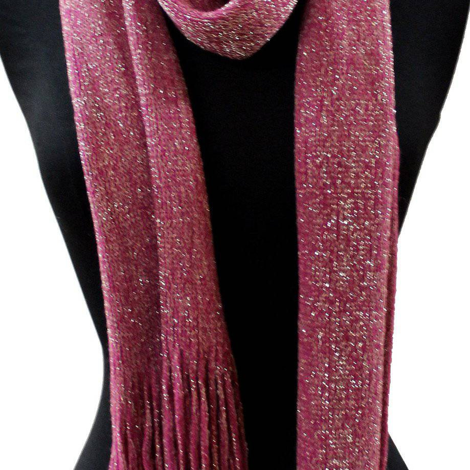 Solid Lurex Knit Scarf With Fringe-Pink - Scarf - La Fiorentina NF120813