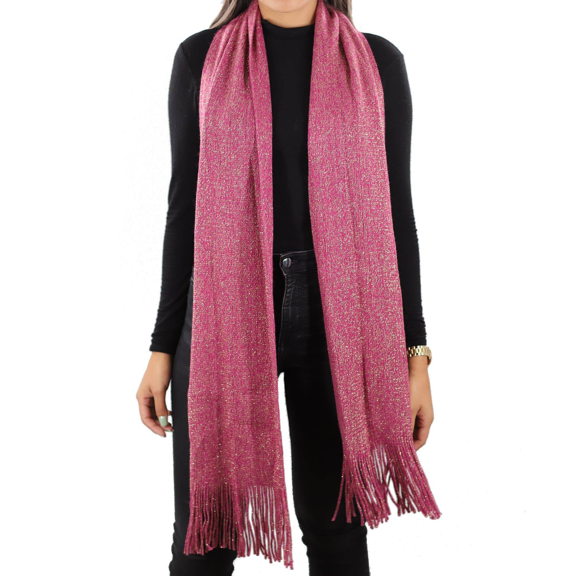 Solid Lurex Knit Scarf With Fringe-Pink - Scarf - La Fiorentina NF120813